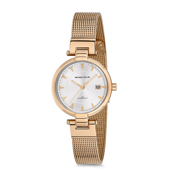 Michael Fellini Gold Mesh Bracelet Silver Dial Quartz Watch for Ladies - MF2117-2