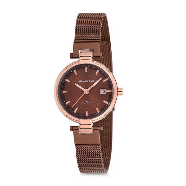Michael Fellini Brown Mesh Bracelet Brown Dial Quartz Watch for Ladies - MF2117-5
