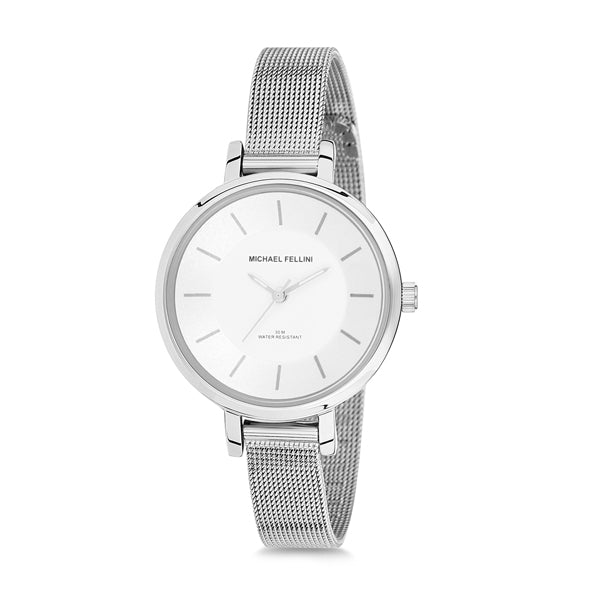 Michael Fellini Silver Mesh Bracelet Silver Dial Quartz Watch for Ladies - MF2118-1
