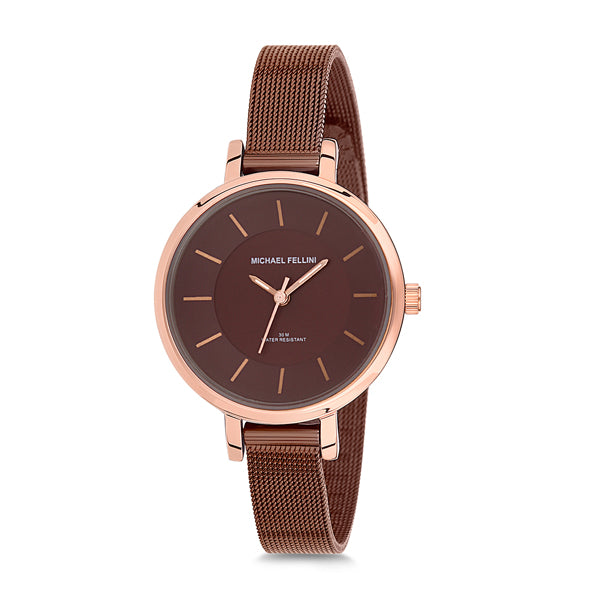 Michael Fellini Brown Mesh Bracelet Brown Dial Quartz Watch for Ladies - MF2118-6
