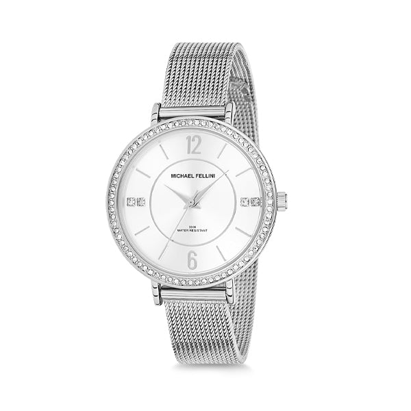 Michael Fellini Silver Mesh Bracelet Silver Dial Quartz Watch for Ladies - MF2124-1