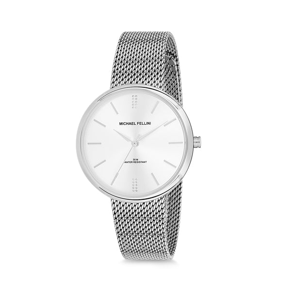 Michael Fellini Silver Mesh Bracelet Silver Dial Quartz Watch for Ladies - MF2125-1