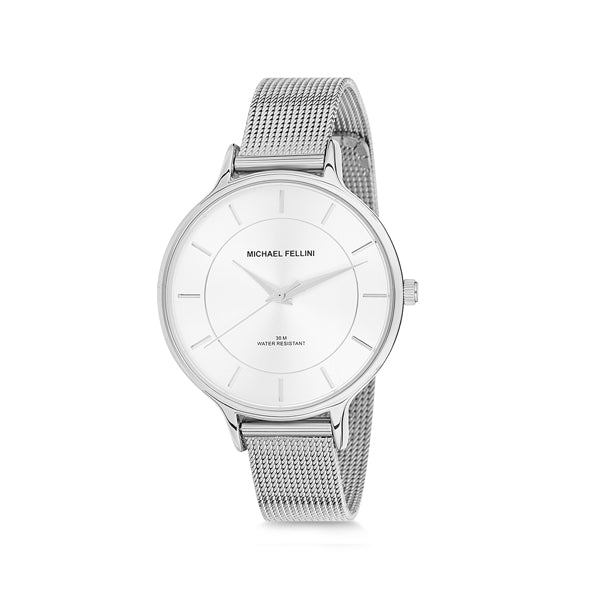 Michael Fellini Silver Mesh Bracelet Silver Dial Quartz Watch for Ladies - MF2126-1