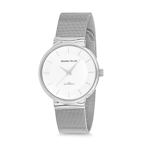 Michael Fellini Silver Mesh Bracelet Silver Dial Quartz Watch for Ladies - MF2128-1