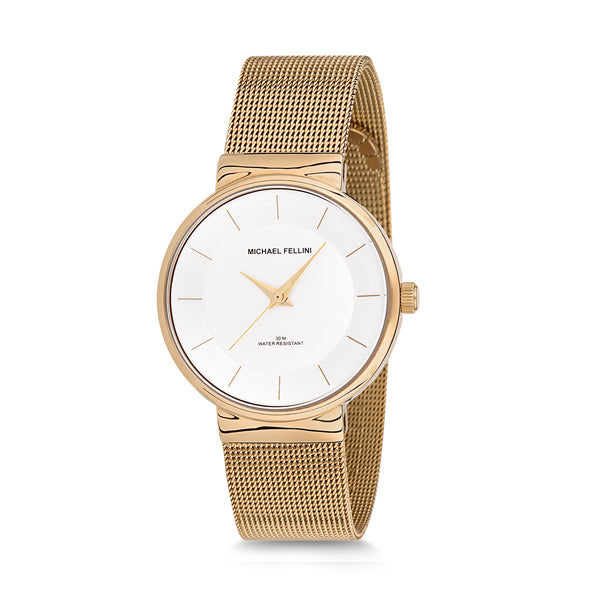 Michael Fellini Gold Mesh Bracelet Silver Dial Quartz Watch for Ladies - MF2128-4
