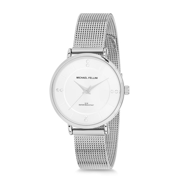 Michael Fellini Silver Mesh Bracelet Silver Dial Quartz Watch for Ladies - MF2131-1