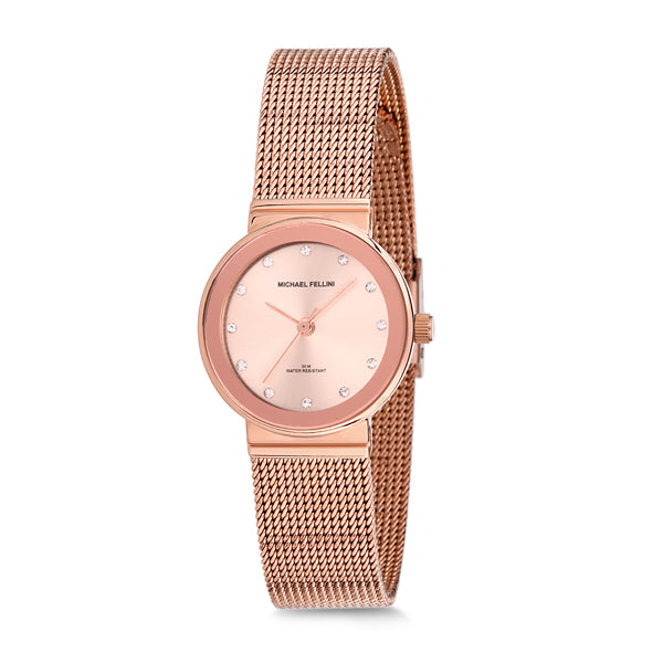 Michael Fellini Rose Gold Mesh Bracelet Rose Gold Dial Quartz Watch for Ladies - MF2135-4