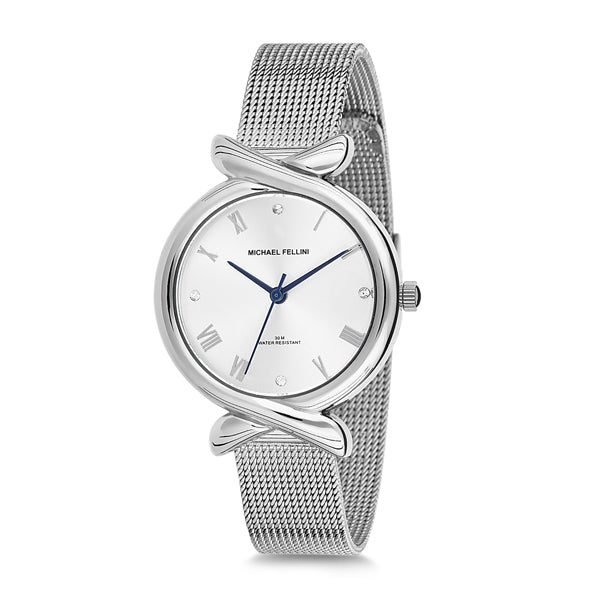 Michael Fellini Silver Mesh Bracelet Silver Dial Quartz Watch for Ladies - MF2136-1