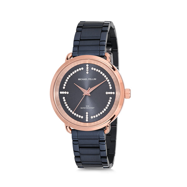 Michael Fellini Blue Stainless Steel Blue Dial Quartz Watch for Ladies - MF2143-5