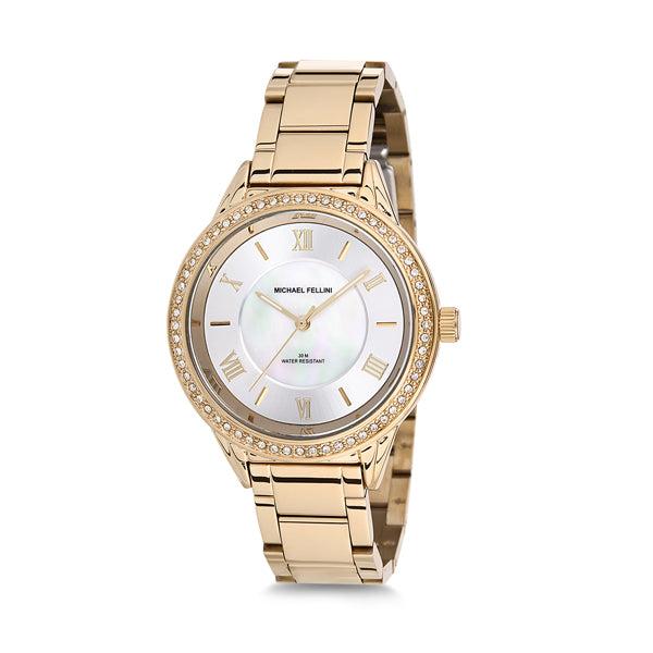 Michael Fellini Gold Stainless Steel Silver Dial Quartz Watch for Ladies - MF2144-3