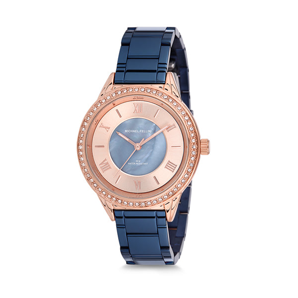 Michael Fellini Blue Stainless Steel Multicolor Dial Quartz Watch for Ladies - MF2144-5
