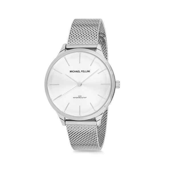 Michael Fellini Silver Mesh Bracelet Silver Dial Quartz Watch for Ladies - MF2146-1