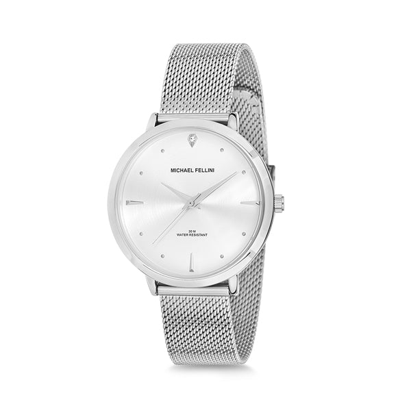 Michael Fellini Silver Mesh Bracelet Silver Dial Quartz Watch for Ladies - MF2147-1