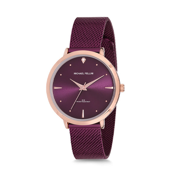 Michael Fellini Purple Mesh Bracelet Purple Dial Quartz Watch for Ladies - MF2147-10