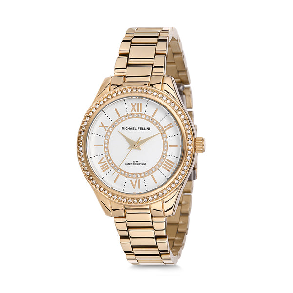 Michael Fellini Gold Stainless Steel Silver Dial Quartz Watch for Ladies - MF2159-2