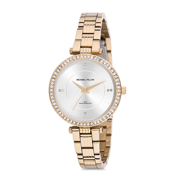 Michael Fellini Gold Stainless Steel Silver Dial Quartz Watch for Ladies - MF2162-3
