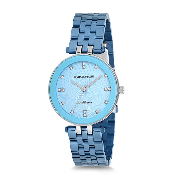 Michael Fellini Light Blue Stainless Steel Light Blue Dial Quartz Watch for Ladies - MF2165-2