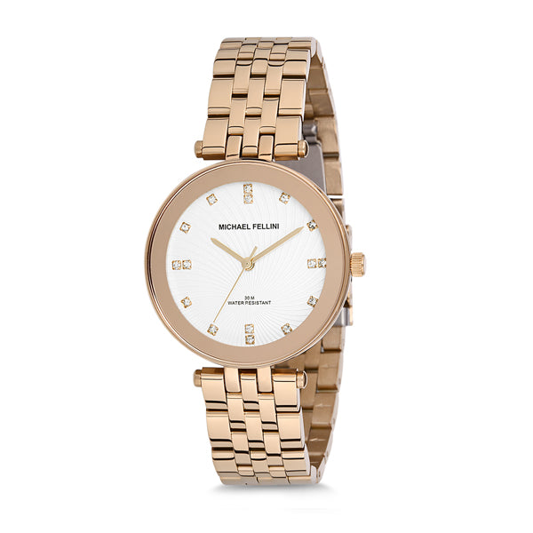 Michael Fellini Gold Stainless Steel Silver Dial Quartz Watch for Ladies - MF2165-3