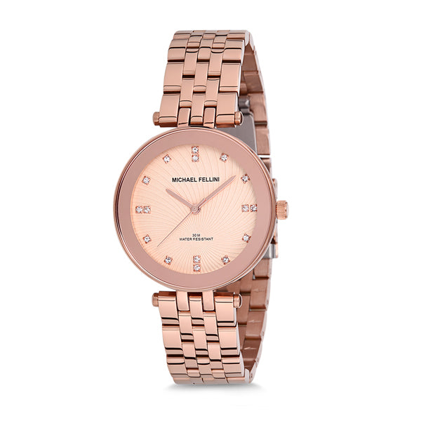 Michael Fellini Rose Gold Stainless Steel Rose Gold Dial Quartz Watch for Ladies - MF2165-4
