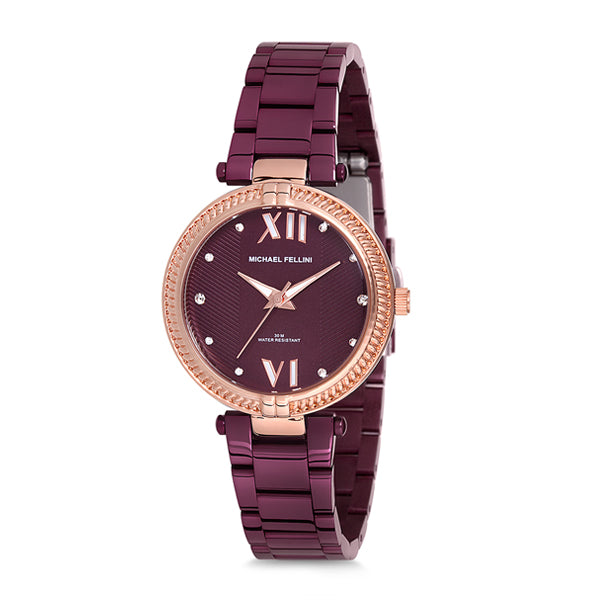 Michael Fellini Purple Stainless Steel Purple Dial Quartz Watch for Ladies - MF2166-6
