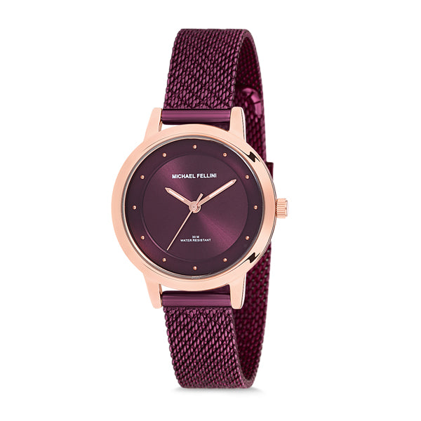 Michael Fellini Purple Mesh Bracelet Purple Dial Quartz Watch for Ladies - MF2168-6