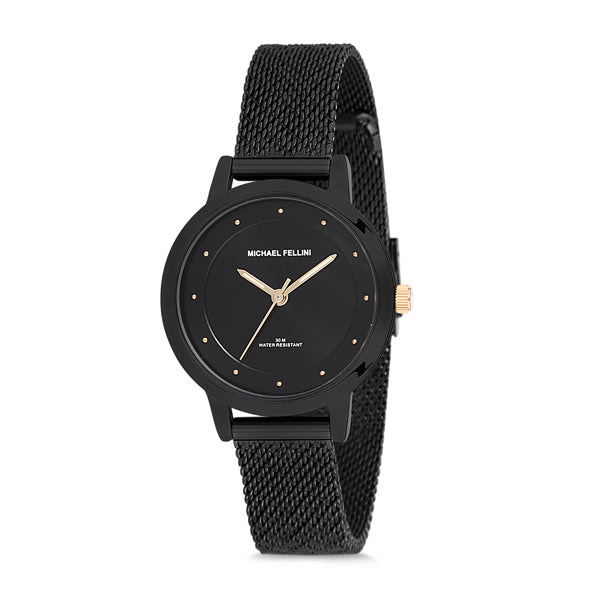 Michael Fellini Black Mesh Bracelet Black Dial Quartz Watch for Ladies - MF2168-7
