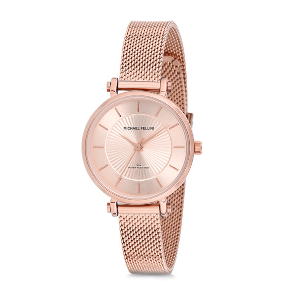 Michael Fellini Rose Gold Mesh Bracelet Rose Gold Dial Quartz Watch for Ladies - MF2169-4