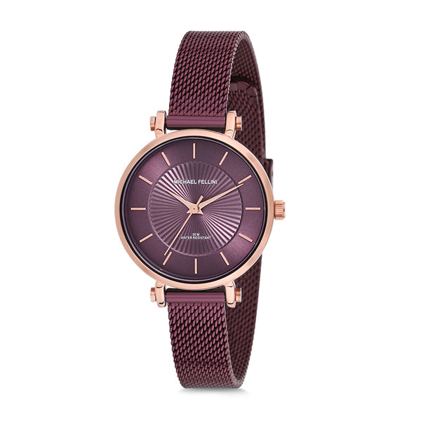 Michael Fellini Purple Mesh Bracelet Purple Dial Quartz Watch for Ladies - MF2169-6