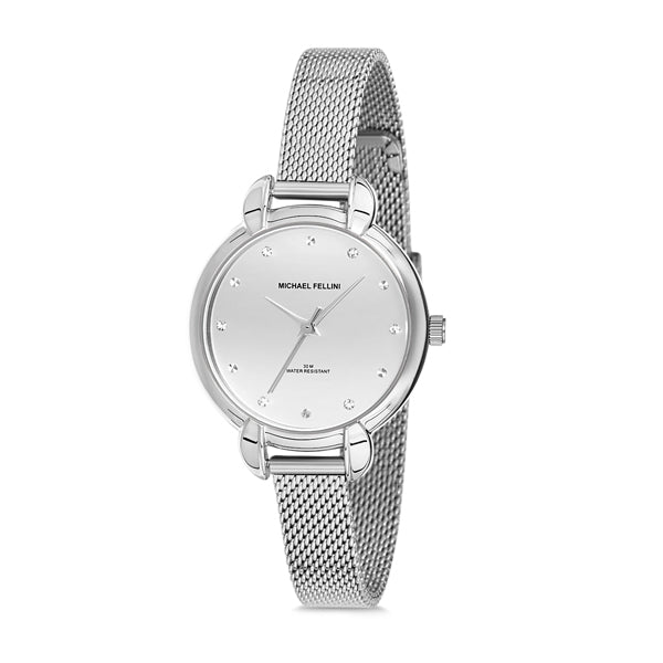 Michael Fellini Silver Mesh Bracelet Silver Dial Quartz Watch for Ladies - MF2170-1