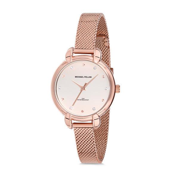 Michael Fellini Rose Gold Mesh Bracelet Rose Gold Dial Quartz Watch for Ladies - MF2170-3