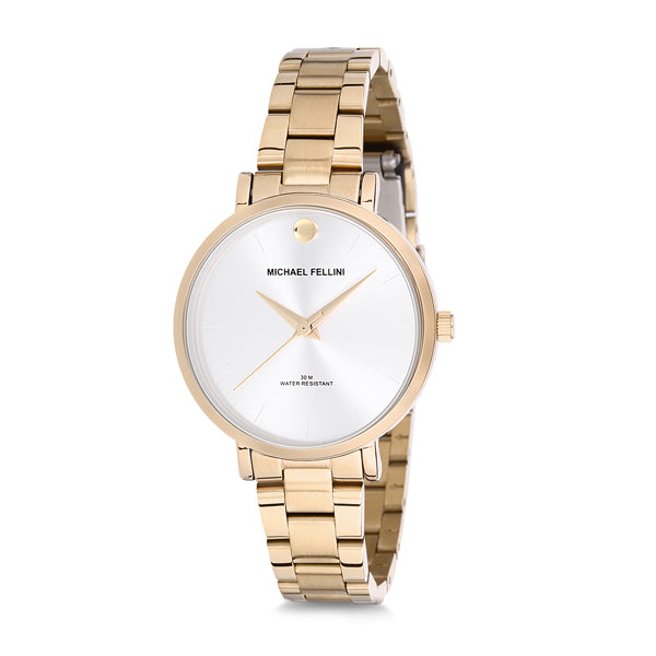 Michael Fellini Gold Stainless Steel Silver Dial Quartz Watch for Ladies - MF2172-3