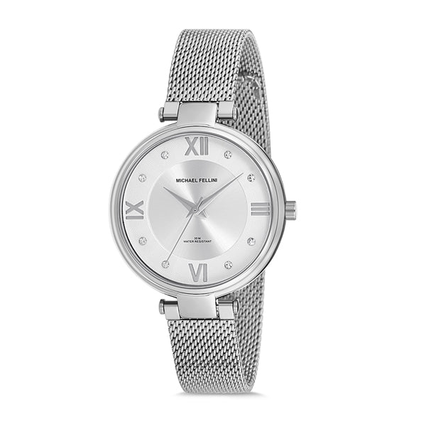 Michael Fellini Silver Mesh Bracelet Silver Dial Quartz Watch for Ladies - MF2174-1