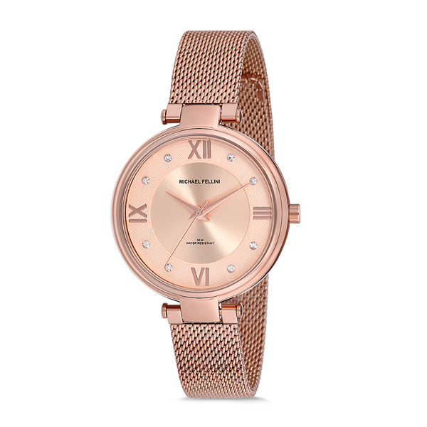 Michael Fellini Rose Gold Mesh Bracelet Rose Gold Dial Quartz Watch for Ladies - MF2174-4
