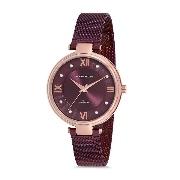 Michael Fellini Purple Mesh Bracelet Purple Dial Quartz Watch for Ladies - MF2174-6