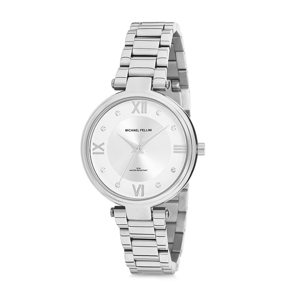 Michael Fellini Silver Stainless Steel Silver Dial Quartz Watch for Ladies - MF2175-1