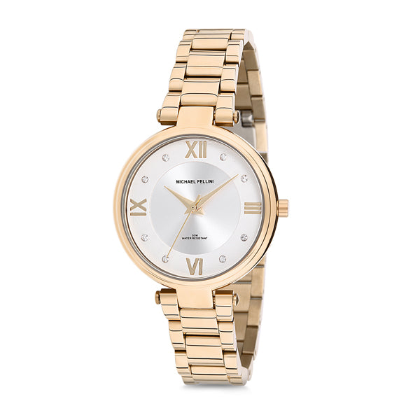 Michael Fellini Gold Stainless Steel Silver Dial Quartz Watch for Ladies - MF2175-3