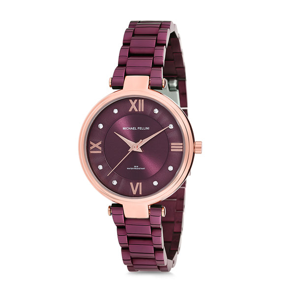 Michael Fellini Purple Stainless Steel Purple Dial Quartz Watch for Ladies - MF2175-6