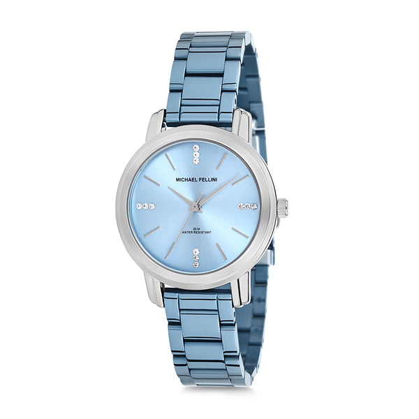 Michael Fellini Light Blue Stainless Steel Light Blue Dial Quartz Watch for Ladies - MF2176-2