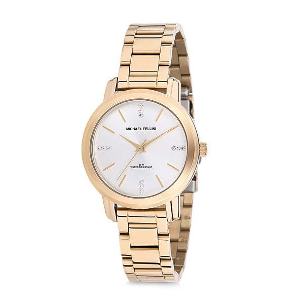 Michael Fellini Gold Stainless Steel Silver Dial Quartz Watch for Ladies - MF2176-3