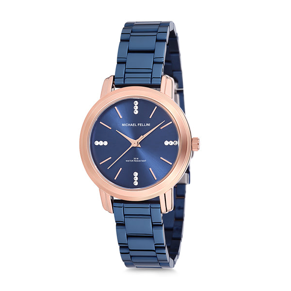 Michael Fellini Blue Stainless Steel Blue Dial Quartz Watch for Ladies - MF2176-6