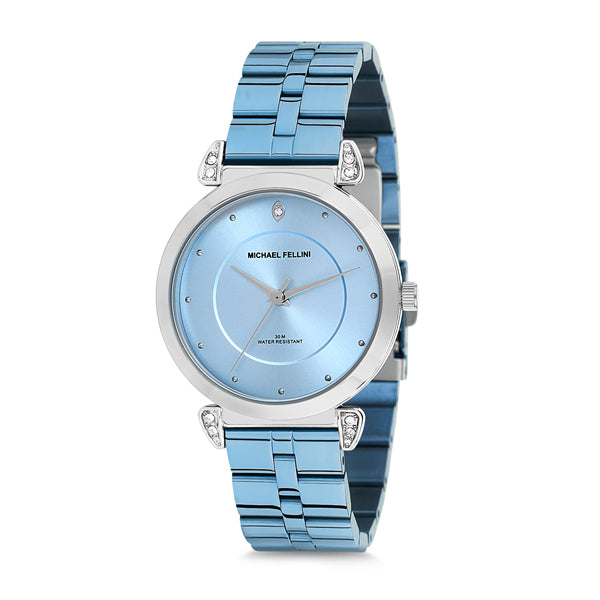 Michael Fellini Light Blue Stainless Steel Light Blue Dial Quartz Watch for Ladies - MF2177-2