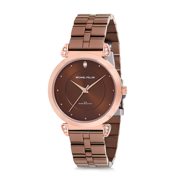 Michael Fellini Brown Stainless Steel Brown Dial Quartz Watch for Ladies - MF2177-6