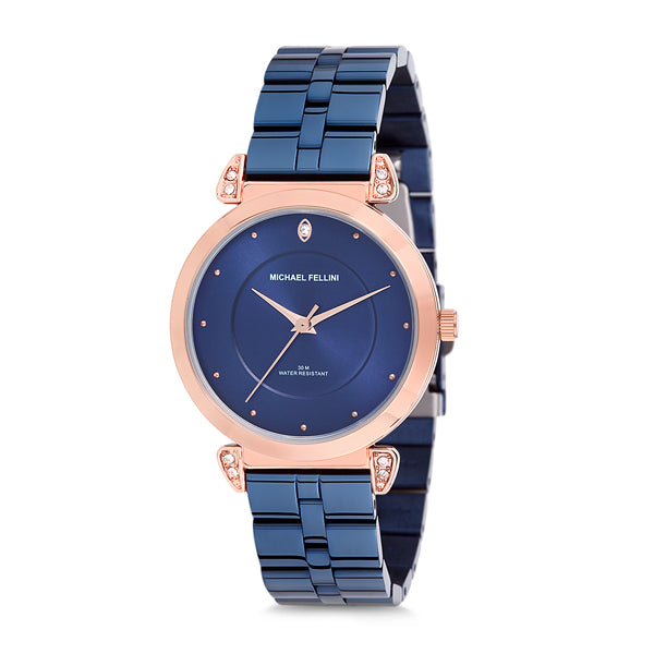 Michael Fellini Blue Stainless Steel Blue Dial Quartz Watch for Ladies - MF2177-7
