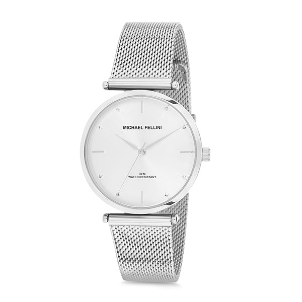 Michael Fellini Silver Mesh Bracelet Silver Dial Quartz Watch for Ladies - MF2178-1
