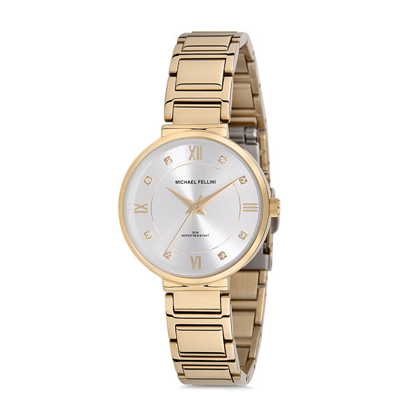 Michael Fellini Gold Stainless Steel Silver Dial Quartz Watch for Ladies - MF2179-2
