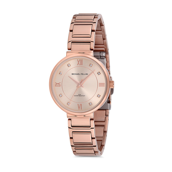 Michael Fellini Rose Gold Stainless Steel Rose Gold Dial Quartz Watch for Ladies - MF2179-3