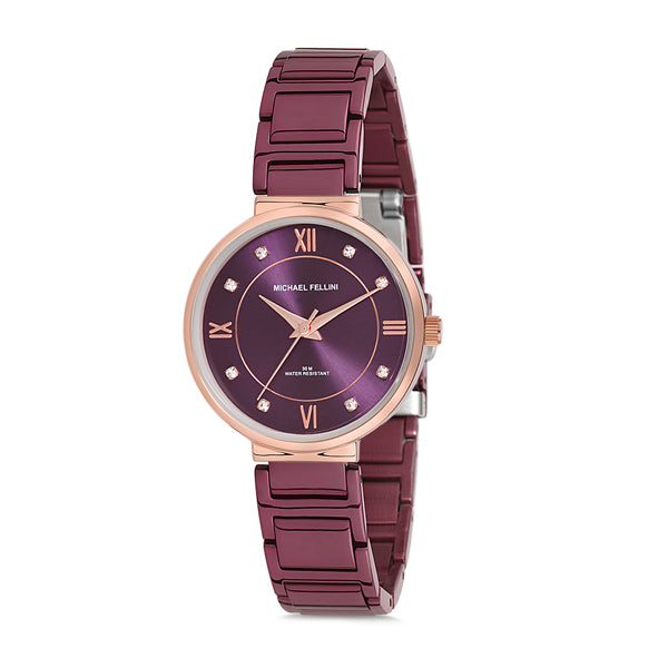 Michael Fellini Purple Stainless Steel Purple Dial Quartz Watch for Ladies - MF2179-6