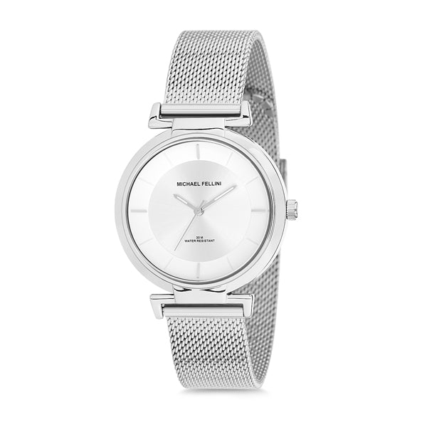 Michael Fellini Silver Mesh Bracelet Silver Dial Quartz Watch for Ladies - MF2182-1
