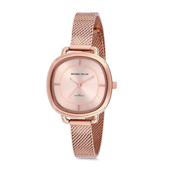 Michael Fellini Rose Gold Mesh Bracelet Rose Gold Dial Quartz Watch for Ladies - MF2183-5