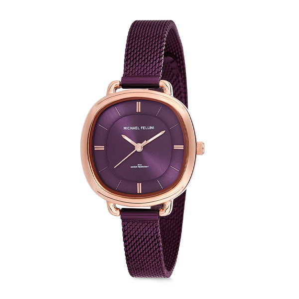 Michael Fellini Purple Mesh Bracelet Purple Dial Quartz Watch for Ladies - MF2183-7